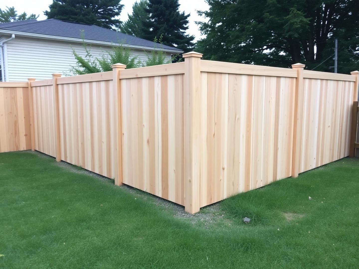 New pressure-treated privacy fence after installation