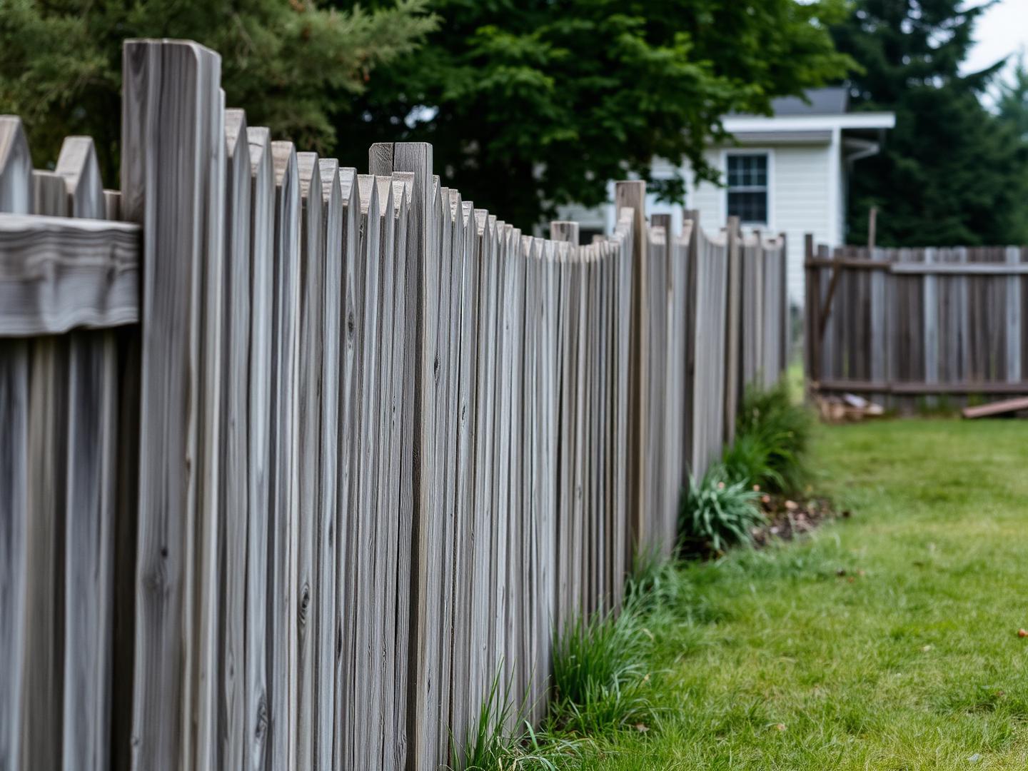 Old weathered fence before replacement